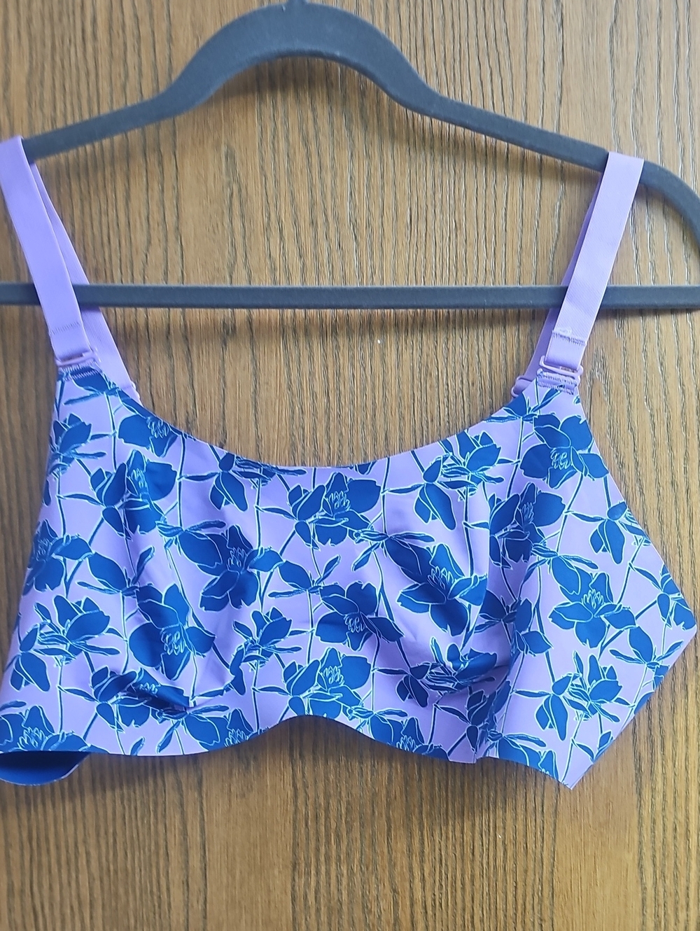 Lilac Bra with Blue Flower Print